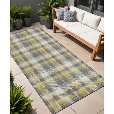 Ralo Plaid Weather Resistant Versatile Elegance Runner Outdoor Rug