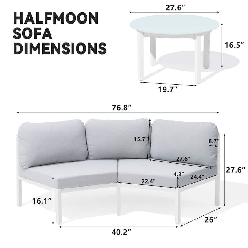 Outdoor All-Weather Aluminum Half Moon Curved Sofa Rattan Sectional Sofa Deep Seating Patio Outdoor Conversation Sets