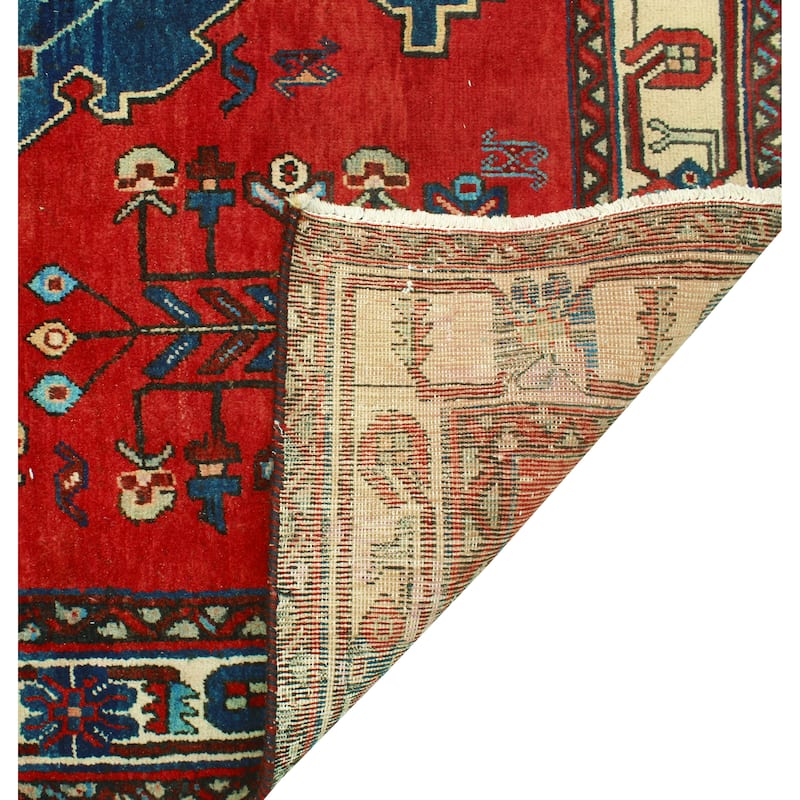 Fine Vintage Distressed Fattah Red/Navy Rug - 5'4" x 6'11"