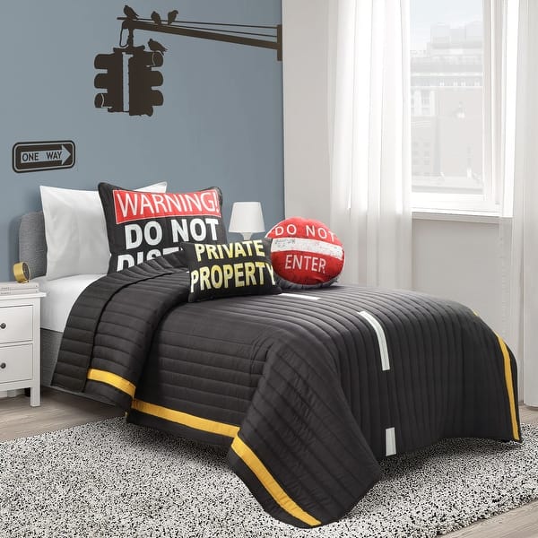 slide 2 of 9, Lush Decor Highway Reversible Quilt Set Charcoal & Yellow - Full - Queen