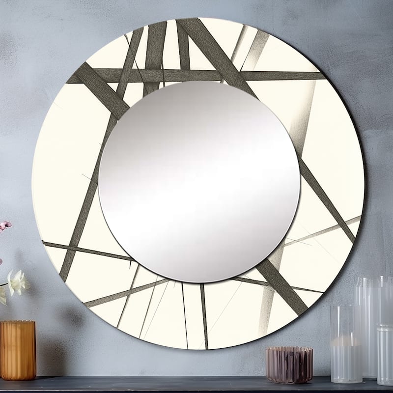 Designart "Minimalist Black and White IV" Abstract Shapes Round Mirror Wall Decor - Modern Black Mirror