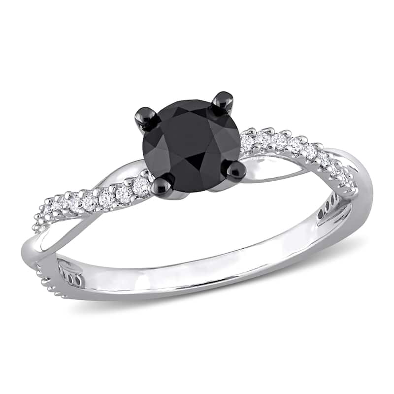 Miadora 1 1/6ct TDW Black & White Diamond Crossover Engagement Ring in 14k White Gold