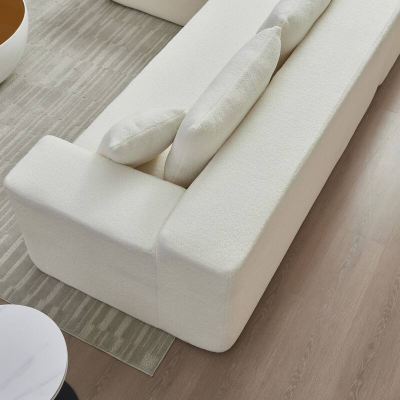L-Shaped Modern Lambskin Fabric Upholstered Corner Cloud Sofa (Pure Sponge)