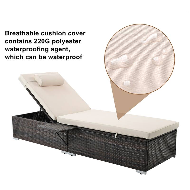 2-Piece Rattan Outdoor Patio Reclining Chair and Side Table