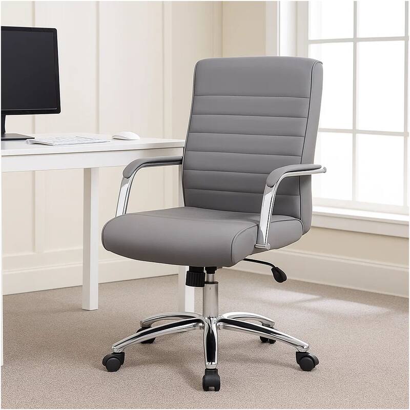 Megh Rolling Executive Conference Chair, Gray Vinyl, Chrome Base