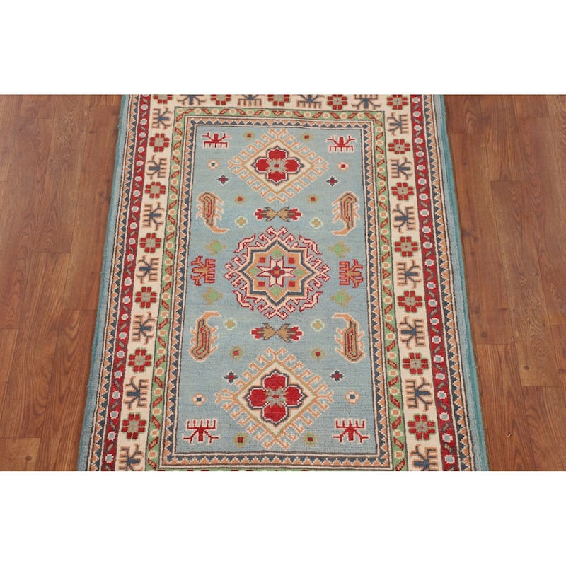 Light Blue Kazak Oriental Rug Handmade Accent Wool Carpet - 2'9" x 4'3"