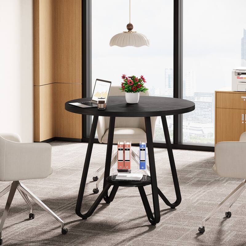 31.5" Round Wooden Conference Table Small Meeting Table - N/A