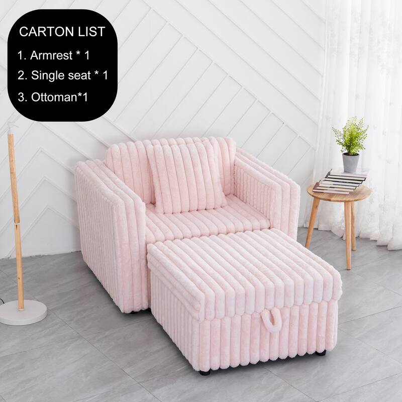44.9" Soft Modular Sofa Single in Light Pink, Comfortable & Stylish with Ottoman and Storage