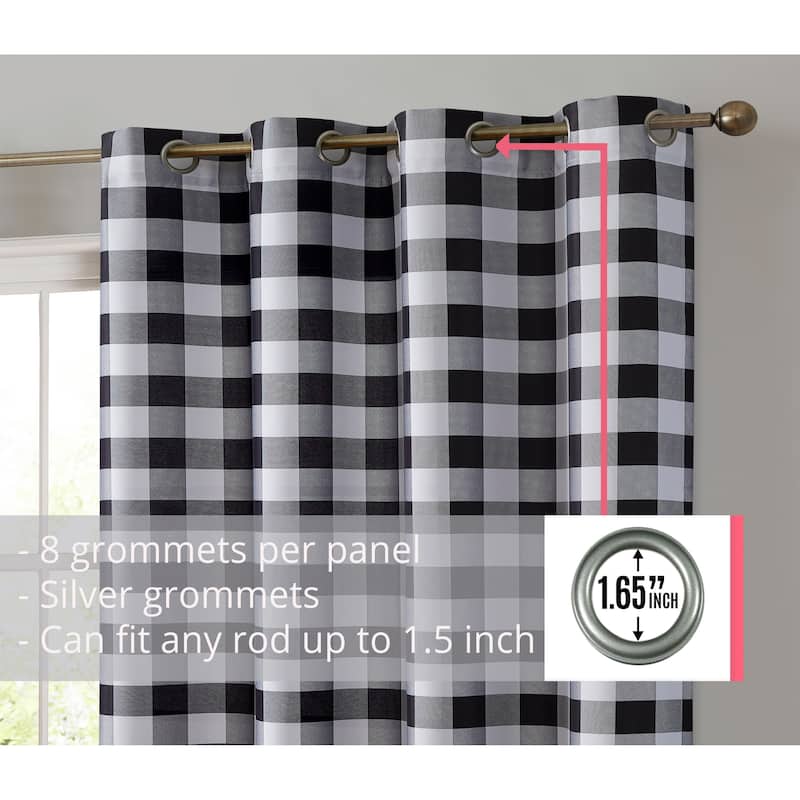 HLC.me Andersen Check Plaid 100% Blackout Thermal Insulated Energy Saving Heat Blocking Grommet Curtain Panels, 2 Panels