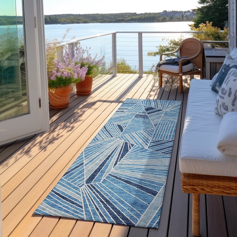 Machine Washable Indoor/ Outdoor Chantille Modern Mosaic Rug - Blue - 2'3" x 7'6"