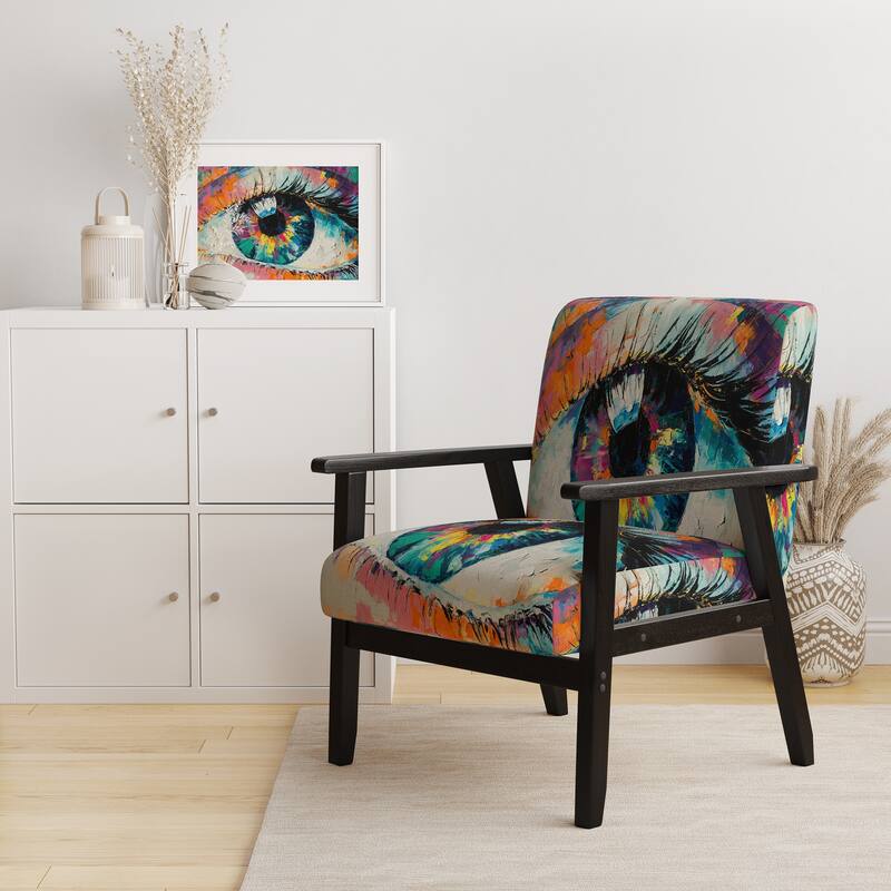 Designart "Colorful Turquoise Woman Eye Art" Upholstered Modern Accent Chair and Arm Chair