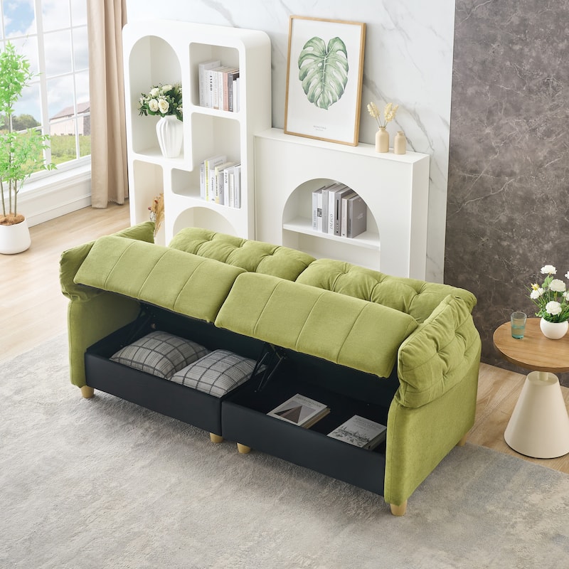 Cloud Loveseat Sofa, Futon Sofa with Storage Space, Straight-Line Sofa with Upholstered Backrest 2-Seat Armchair - Green