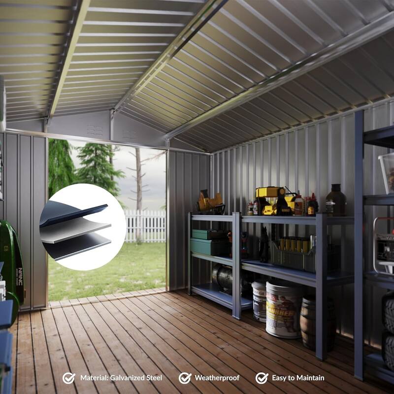 8x12FT Metal Outdoor Storage Shed with Lockable Door, Sloped Roof Steel Tool Shed