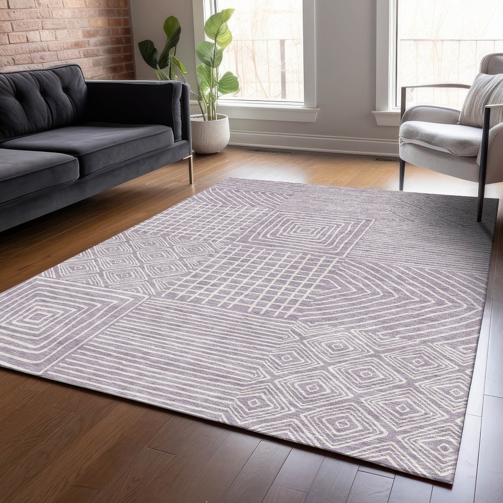 Machine Washable Indoor/ Outdoor Modern Mosaic Chantille Rug