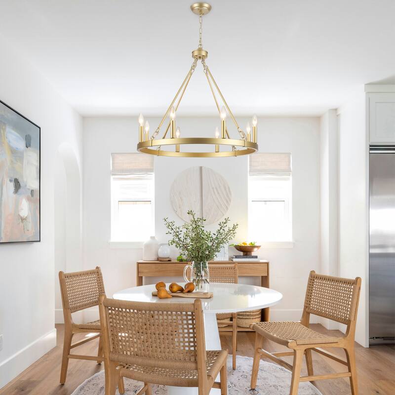 25.98" Wide 8-Light Farmhouse Chandelier, Wagon Wheel Chandelier for Dining Room Living Room Bedroom Kitchen