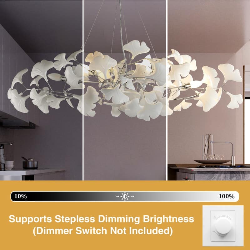 KAYLA Ceramic Ginkgo Leaf 8 -Light L40 Inch Chandelier