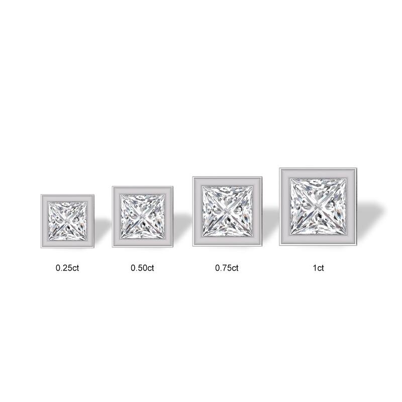 Marquee Lab Grown 1/2 Carat Princess Cut Bezel Set Solitaire Diamond Earrings in 14K White Gold