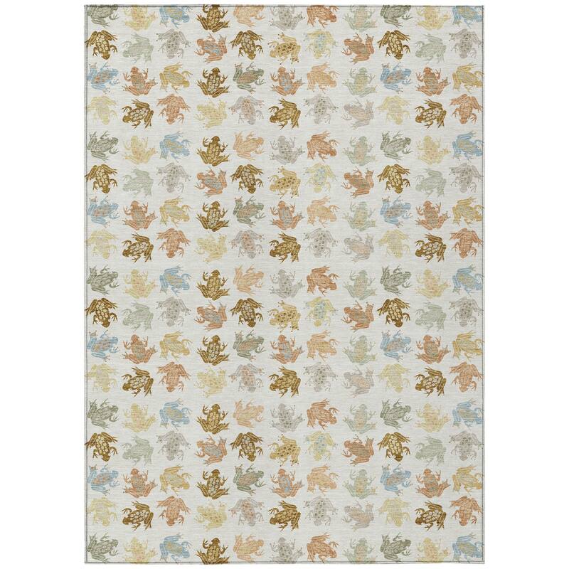 Machine Washable Indoor/ Outdoor Modern Frogs Chantille Rug