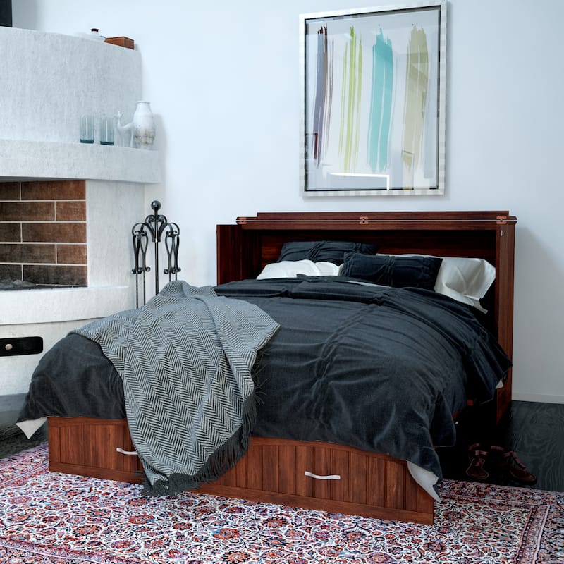 Southampton Queen Murphy Bed Chest with 6" Mattress, Storage Drawer & Built-In Charger in Walnut