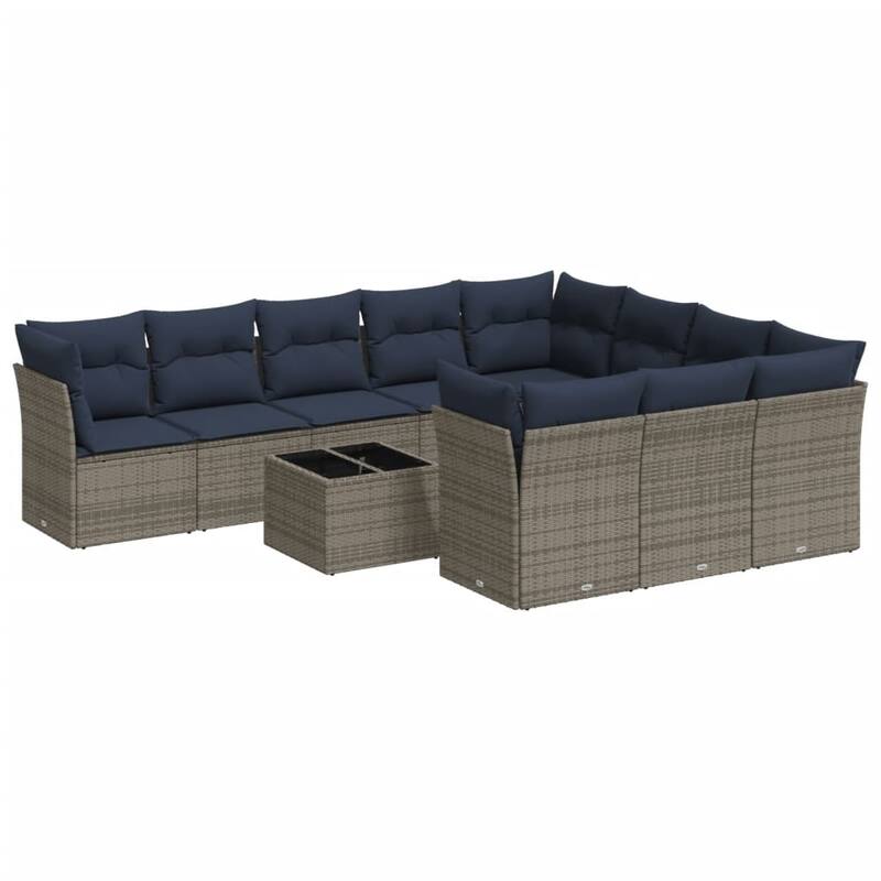 vidaXL 10/11 Piece Patio Sofa Set with Cushions Brown/Gray Poly Rattan - 21.7 x 24.4 x 27.2