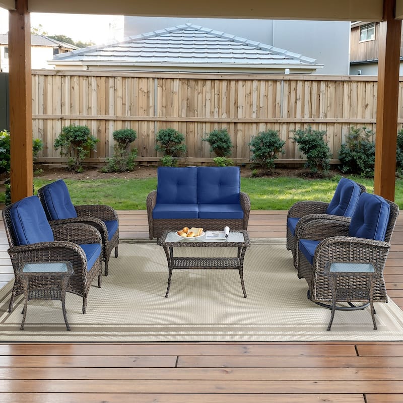 Outdoor Loveseat Glider with Rocking Chair, Patio Chair set - Brown - Brown - Blue