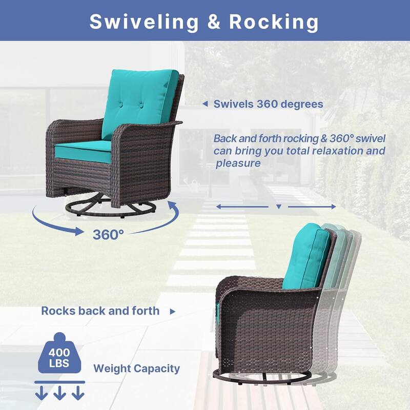 Kullavik 3-Piece Outdoor Swivel Rocking Chair Set With Cushions