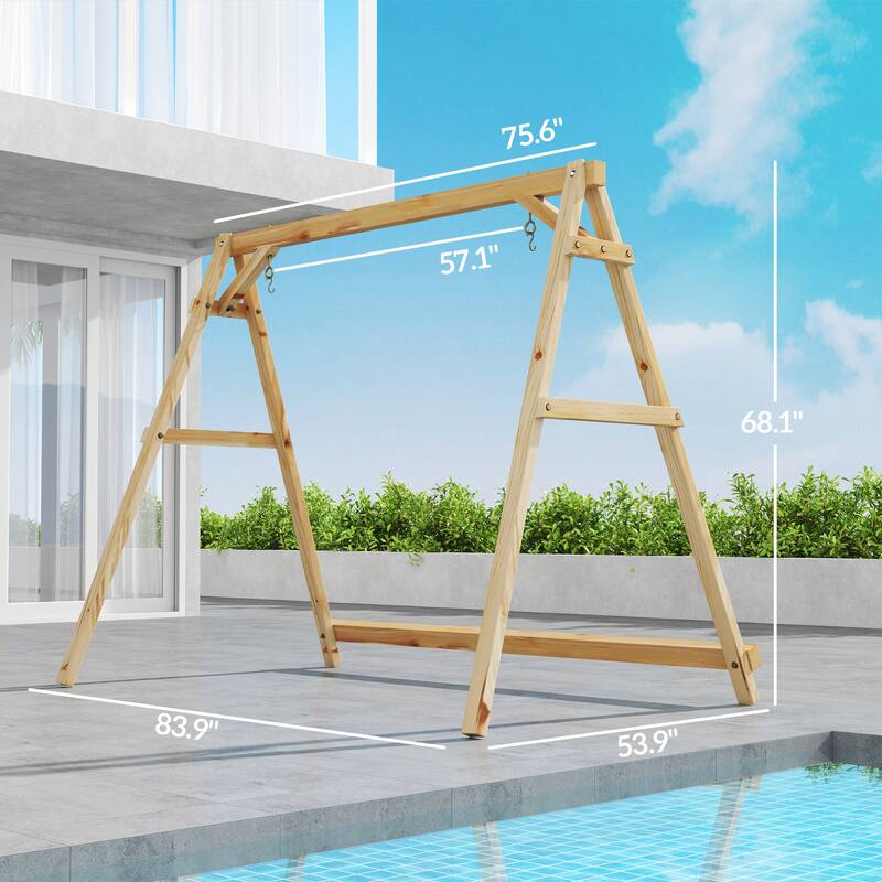 Outsunny 770lbs Porch Swing Frame, Heavy Duty A-Frame Wooden Swing Stand , Freestanding Hanging Chair Stand Only