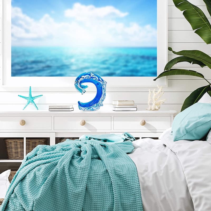 Beachcombers SS-BCS-03243 Rolling Ocean Coastal TableTop or Wall Sculptures Nautical Decor Decoration Glass Art