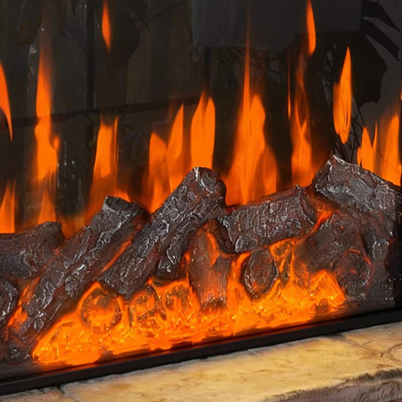 Black Electric Fireplace Insert, 1500W 110V Heater with 12-Color Flame, 5-Level Brightness, High/Low Heat Settings