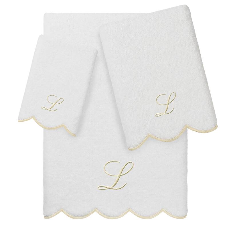 Authentic Hotel and Spa 100% Turkish Cotton Beige ADORNIA Scallop Personalized 3 Piece Towel Set - 3 Piece Set - L