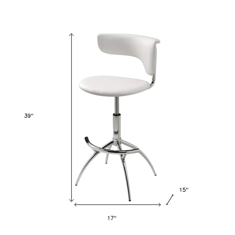 HomeRoots Set of Two White and Silver Metal and Faux Leather Low Back Adjustable Height Bar Chairs