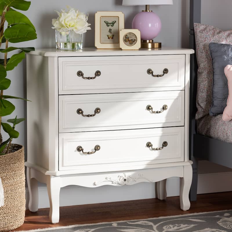 Traditional French Country White 3-Drawer Wood Dresser with Classic Provincial Design and Smooth Glide Drawers