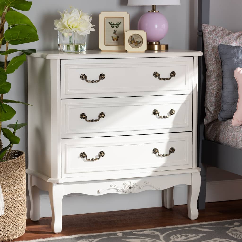 Traditional French Country White 3-Drawer Wood Dresser with Classic Provincial Design and Smooth Glide Drawers