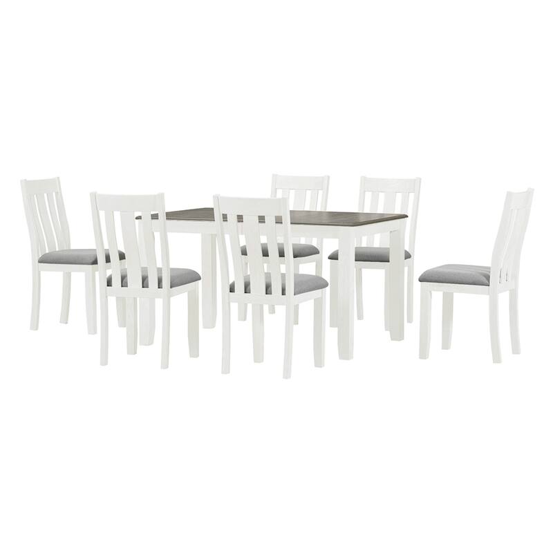 7-Piece Dining Table Set w/ Extendable Table and 6 Upholstered Chairs