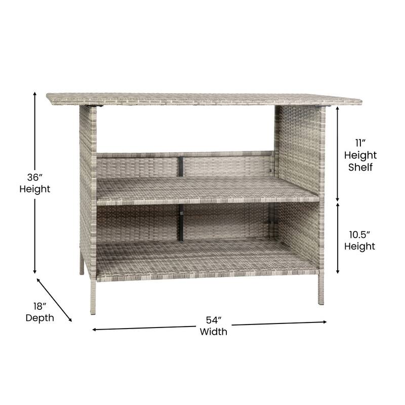 Indoor/Outdoor Wicker Rattan Patio Bar Counter Table with Two Shelves