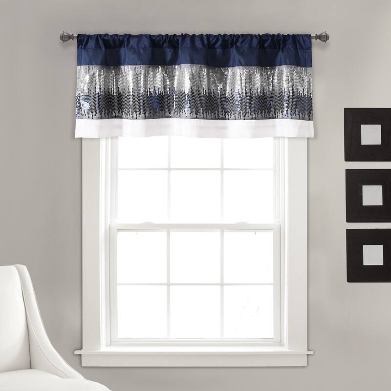 Lush Decor Night Sky Sequins Embroidery Valance - 18" x 52" - Navy & White
