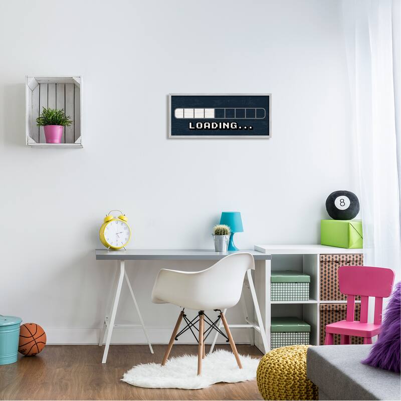 Stupell Video Game Loading Symbol Vintage Pixel Text Framed Wall Art - Blue