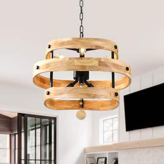 Bella Depot 20" 6-Light Solid Wood Rustic Chandelier Adjustable Pendant Light for Dining Room Bedroom