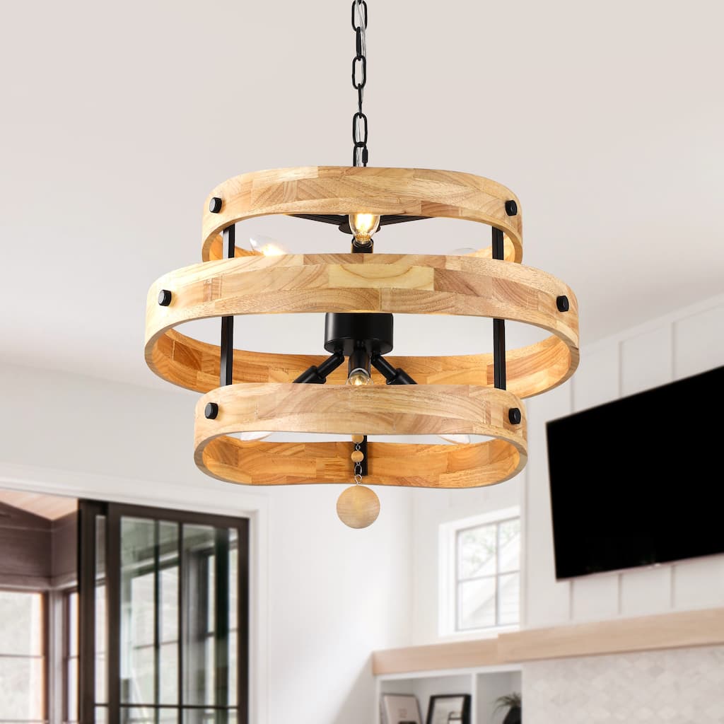 Bella Depot 20" 6-Light Solid Wood Rustic Chandelier Adjustable Pendant Light for Dining Room Bedroom