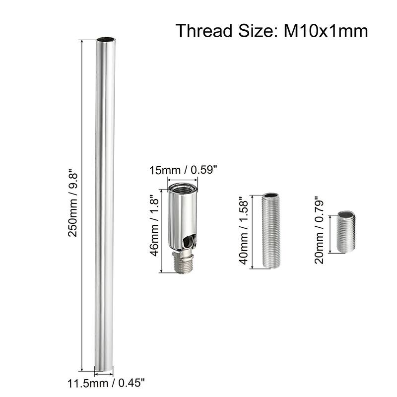 Threaded Extension Rod Kit, M10 Thread with Sloped Ceiling Adapter - Silver - 9.8"