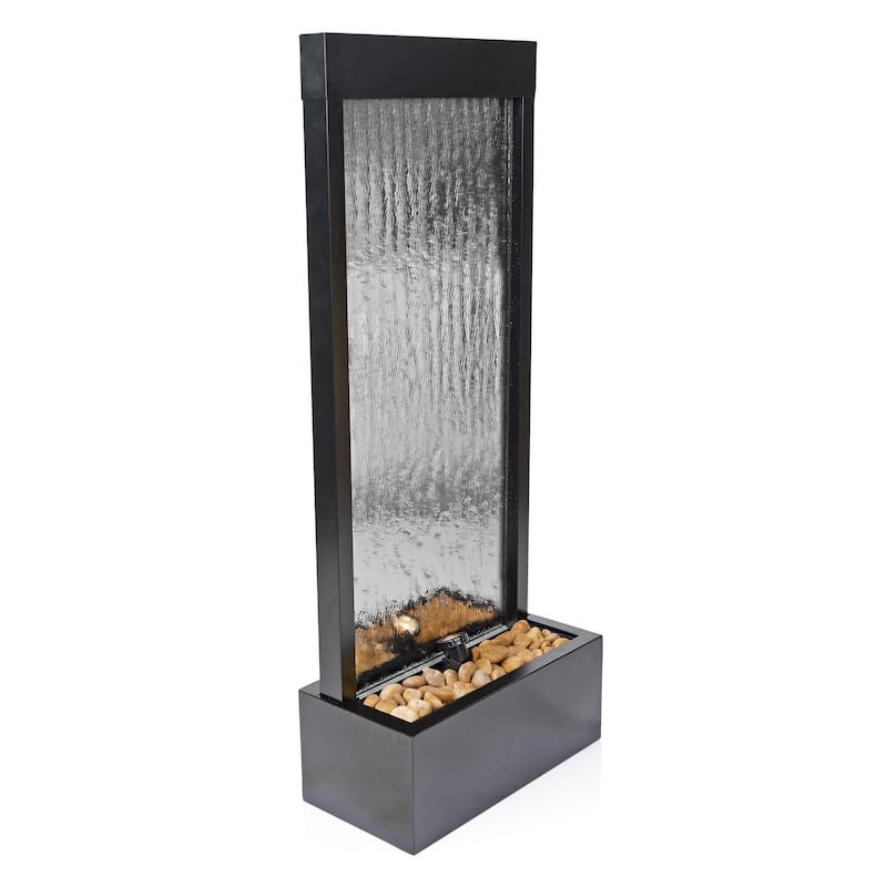 Alpine Corporation 72" Zen Mirror Waterfall Fountain with LED Lights and Stones