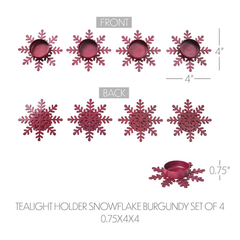 Tealight Holder Snowflake Burgundy Set of 4 0.6x4.13x4.13 - N/A