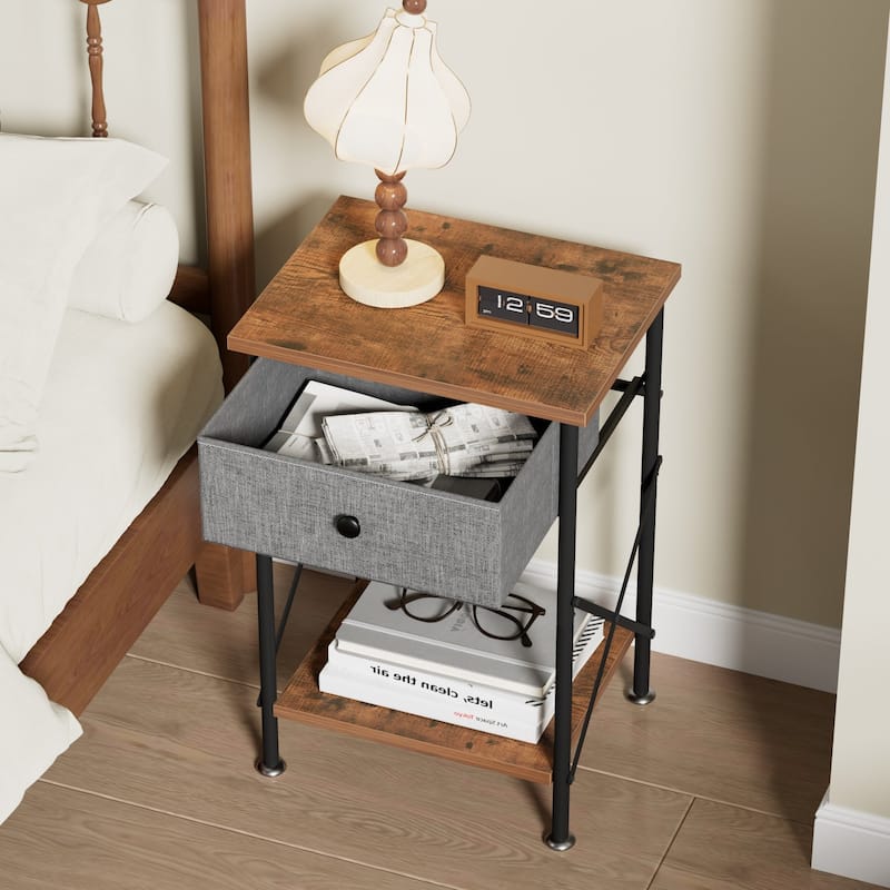 Javlergo X-Frame Nightstand with Removable Fabric Drawer 1 or 2-Pack Options Small Space Nightstand with Open Shelf for Bedroom