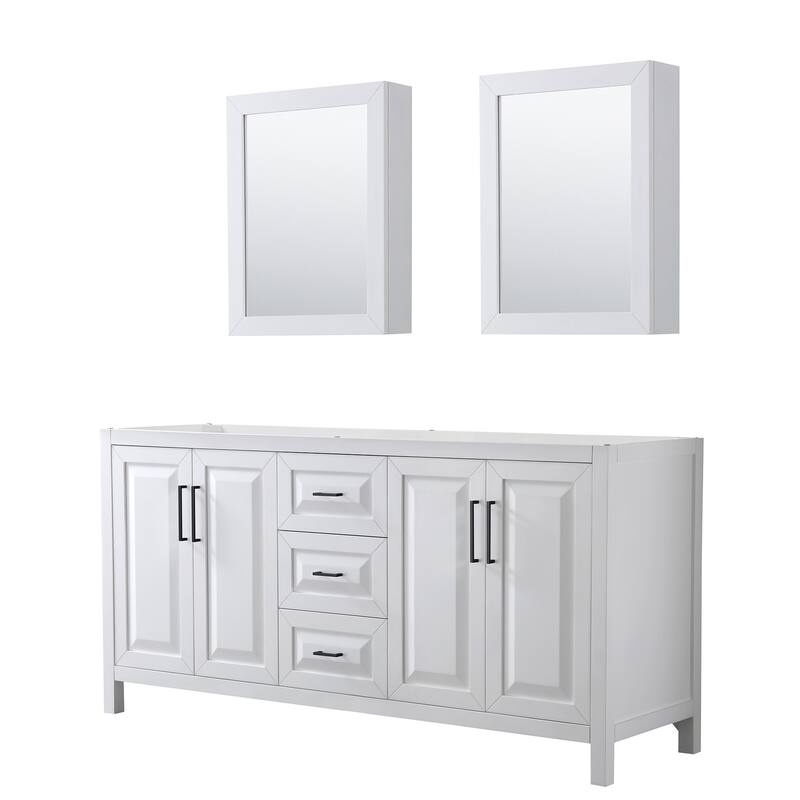 Wyndham Collection Daria 71" Double Free Standing Vanity Cabinet - - White / Matte Black Hardware