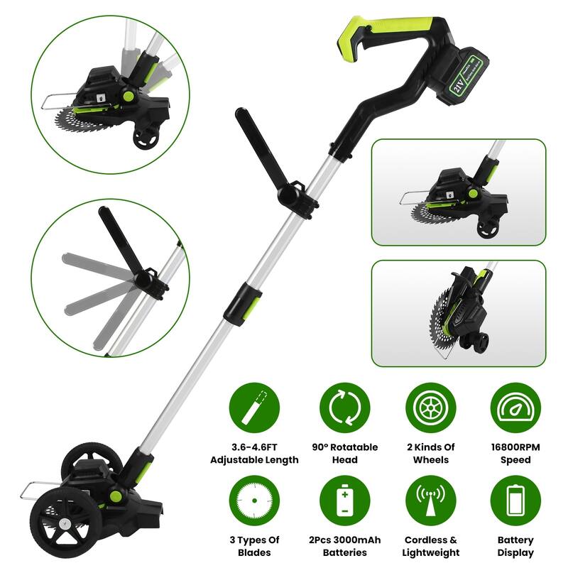 21V Cordless Brushless Grass Trimmer with 3 Blade Types and Adjustable Pole Dual Wheels - 7.68” x 4.33”
