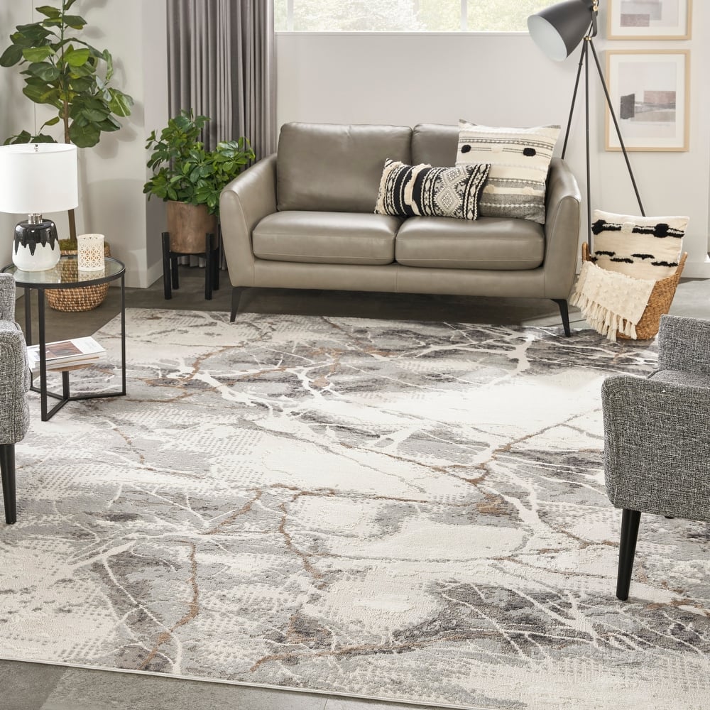 Nourison Elation Contemporary Abstract Ivory Grey Area Rug