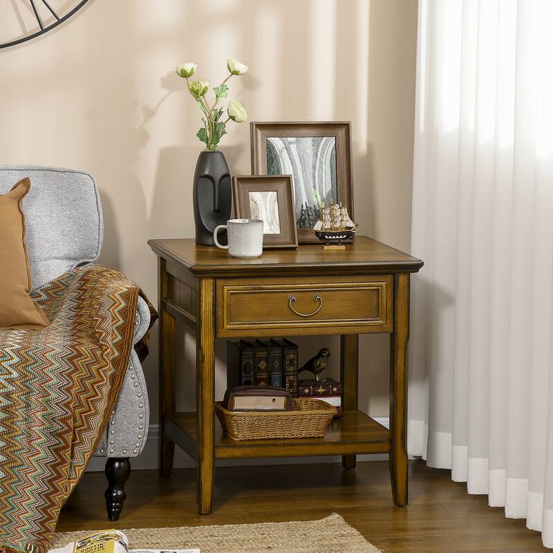Side Table with Drawer and Open Shelf - Brown