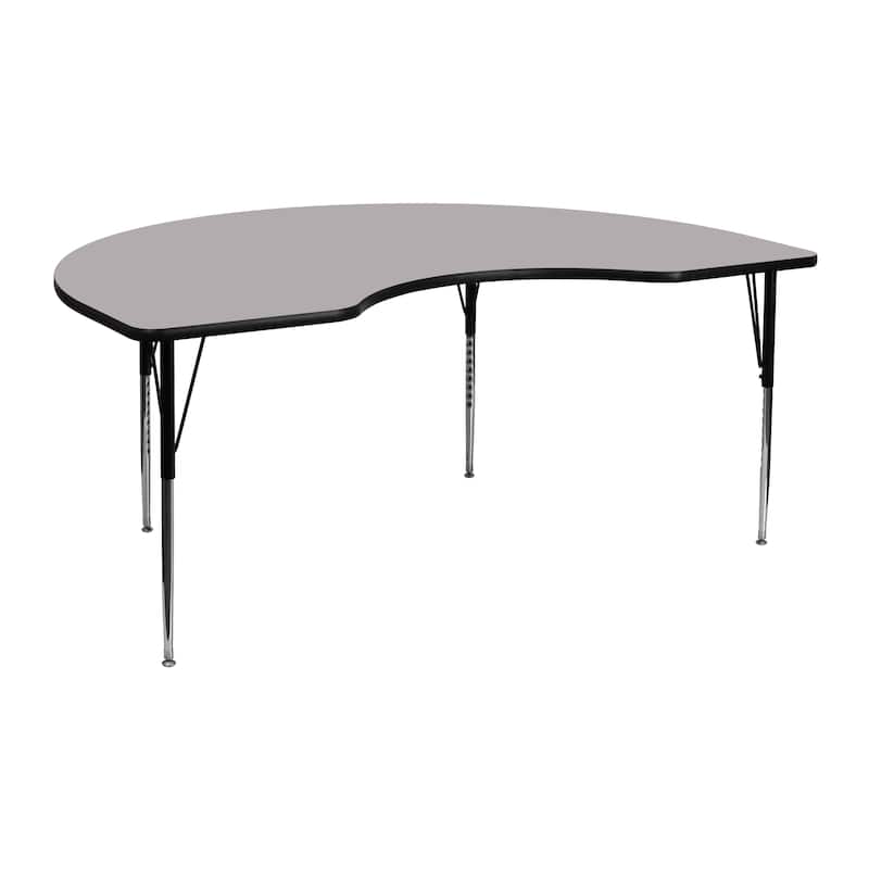 48''W x 72''L Kidney Thermal Laminate Activity Table - Adjustable Legs - Gray