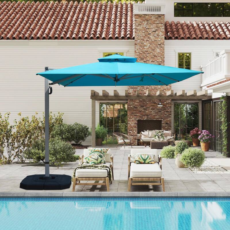 Aluminum Patio Umbrella - 360° Rotation, Hydraulic Lift - Blue(9' × 11')
