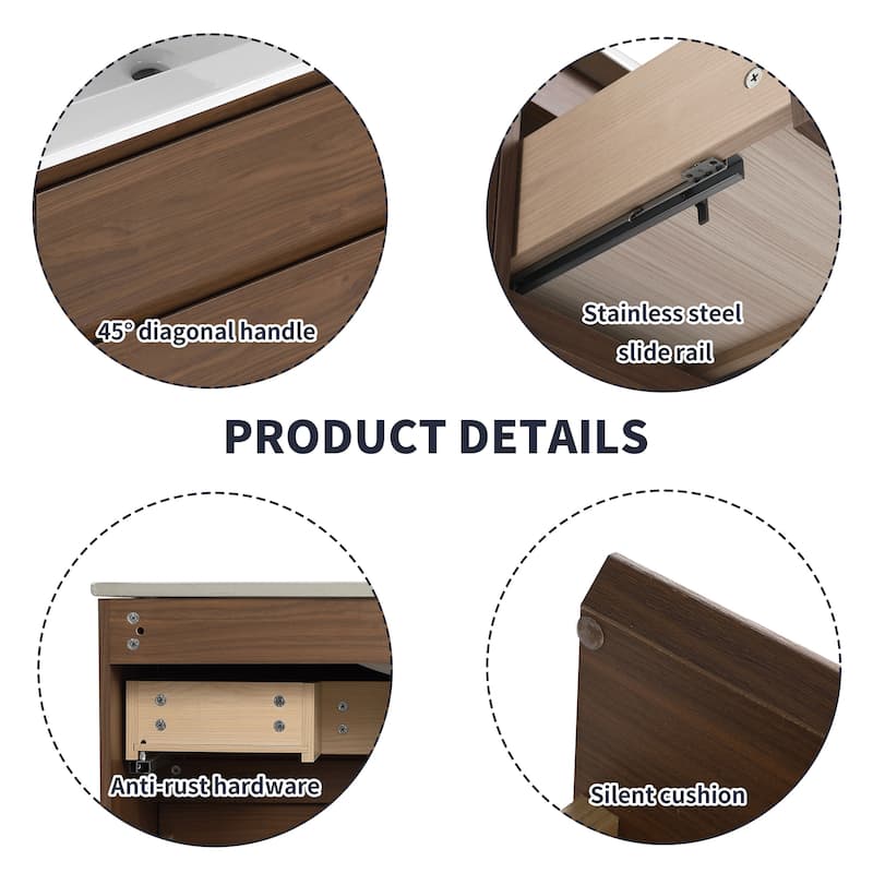 36 inch Plywood Wall Mounting Bathroom Vanity Set in Brown Oak with Integrated Ceramic Sink